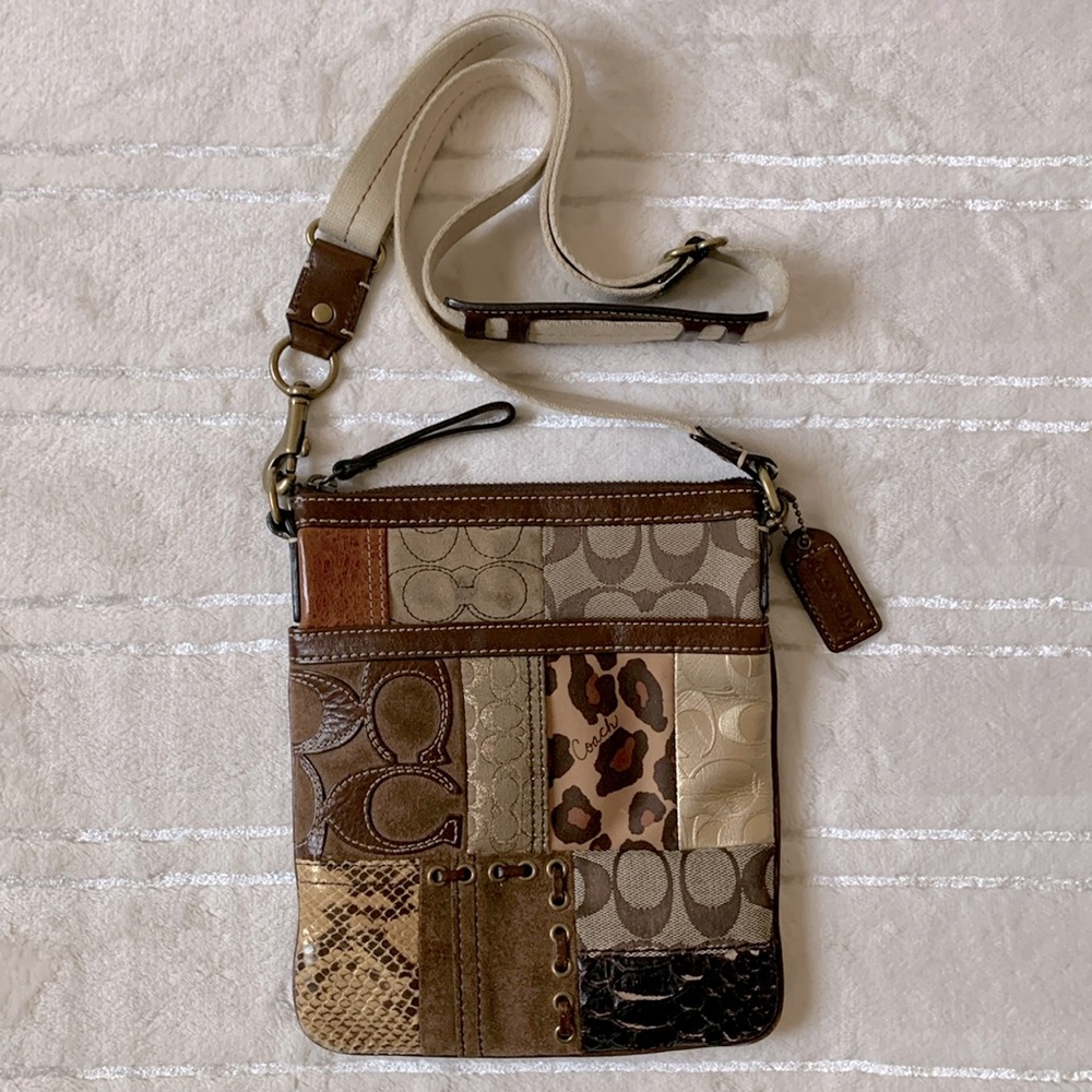 Coach Animal Print Patchwork Shoulder Crossbody Bag with Adjustable Strap